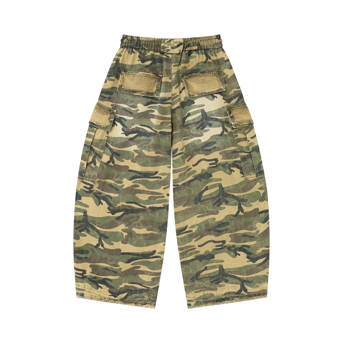 Raw Camo Cargo Pants – Distressed Wide-Leg Utility Trousers