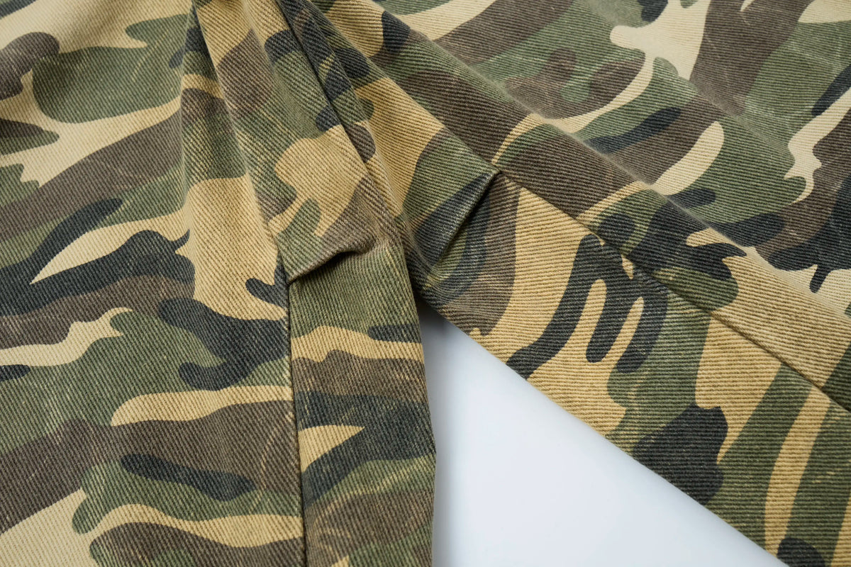 Raw Camo Cargo Pants – Distressed Wide-Leg Utility Trousers