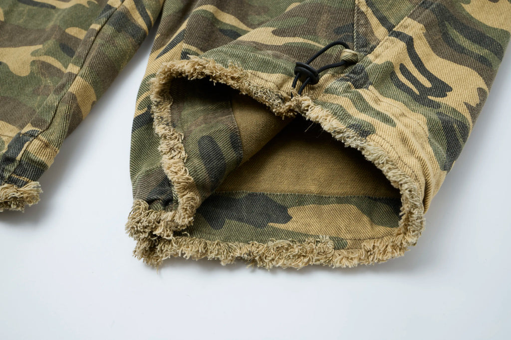 Raw Camo Cargo Pants – Distressed Wide-Leg Utility Trousers