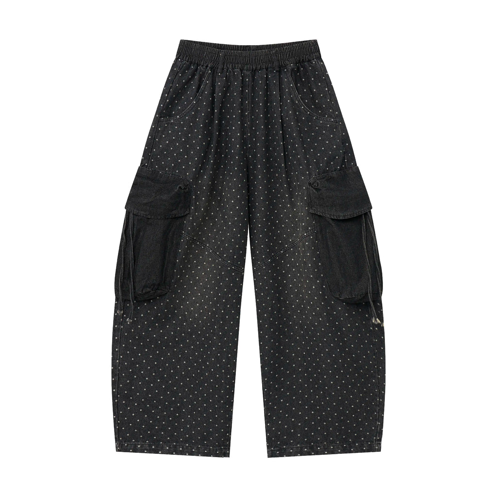 Polka Wash Cargo Pants – Vintage Black Wide-Leg Utility Trousers