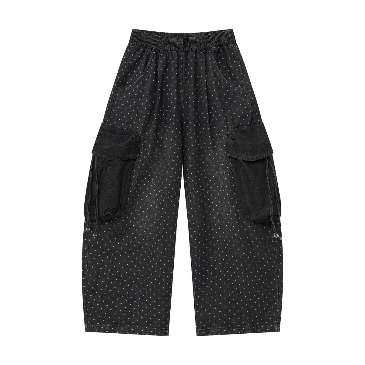 Polka Wash Cargo Pants – Vintage Black Wide-Leg Utility Trousers