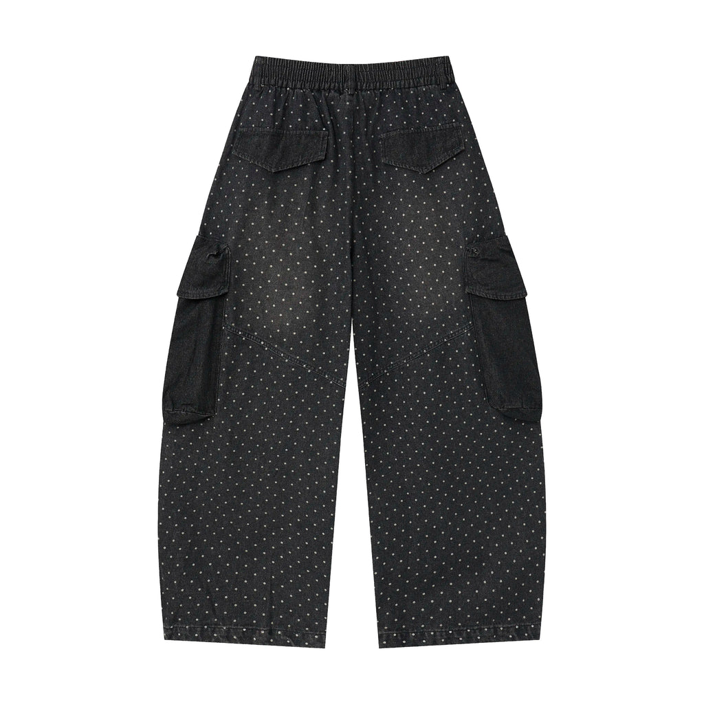 Polka Wash Cargo Pants – Vintage Black Wide-Leg Utility Trousers