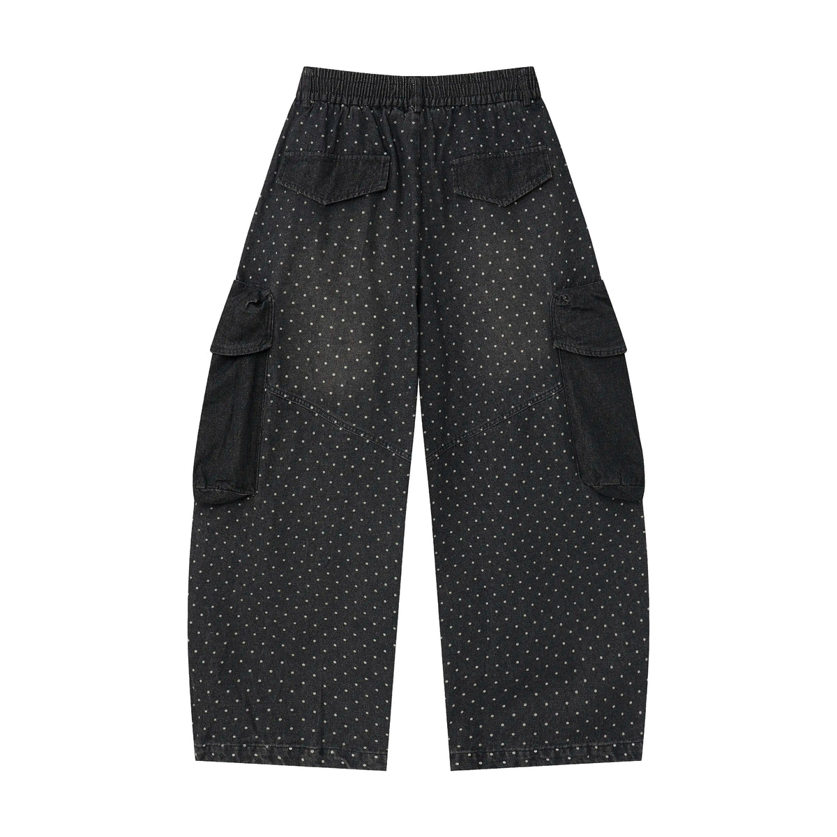 Polka Wash Cargo Pants – Vintage Black Wide-Leg Utility Trousers