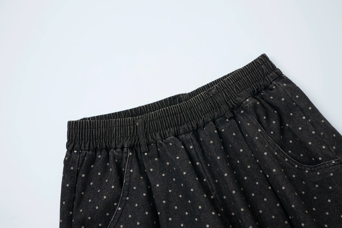 Polka Wash Cargo Pants – Vintage Black Wide-Leg Utility Trousers