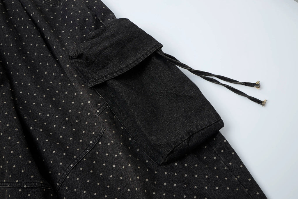 Polka Wash Cargo Pants – Vintage Black Wide-Leg Utility Trousers