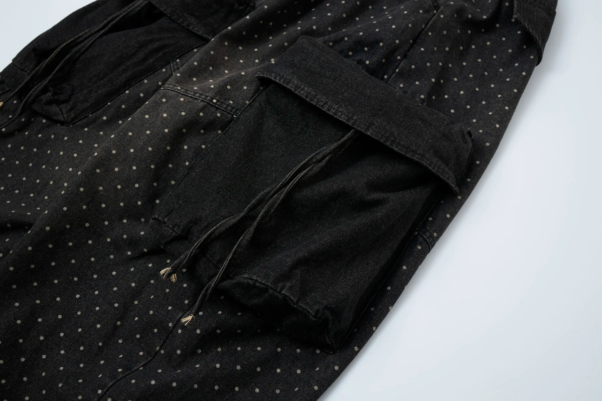 Polka Wash Cargo Pants – Vintage Black Wide-Leg Utility Trousers