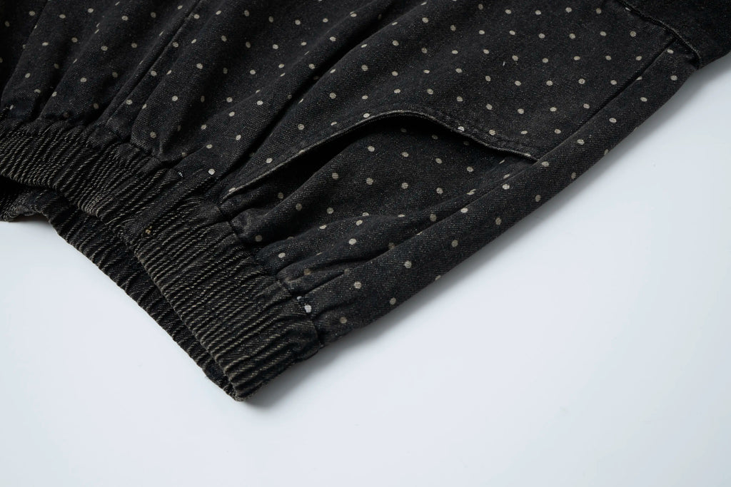 Polka Wash Cargo Pants – Vintage Black Wide-Leg Utility Trousers