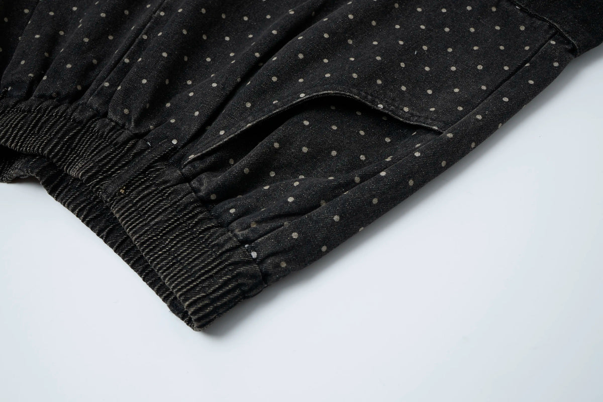 Polka Wash Cargo Pants – Vintage Black Wide-Leg Utility Trousers