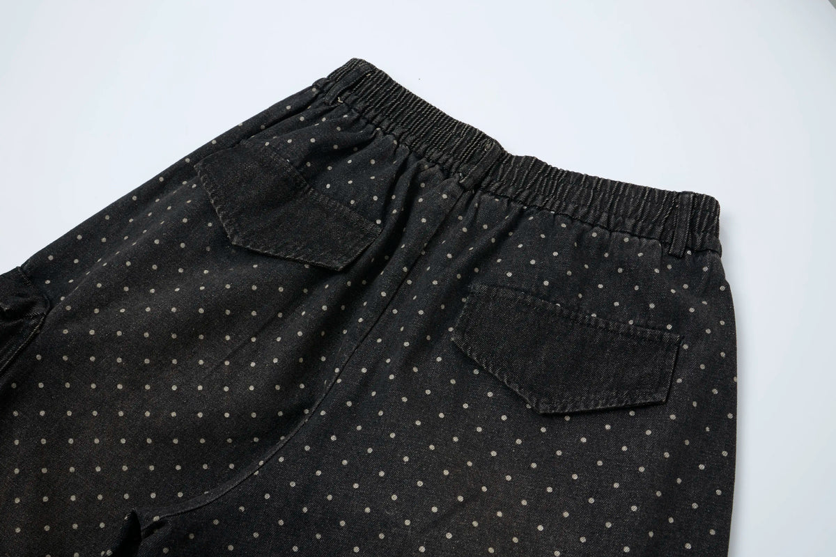 Polka Wash Cargo Pants – Vintage Black Wide-Leg Utility Trousers