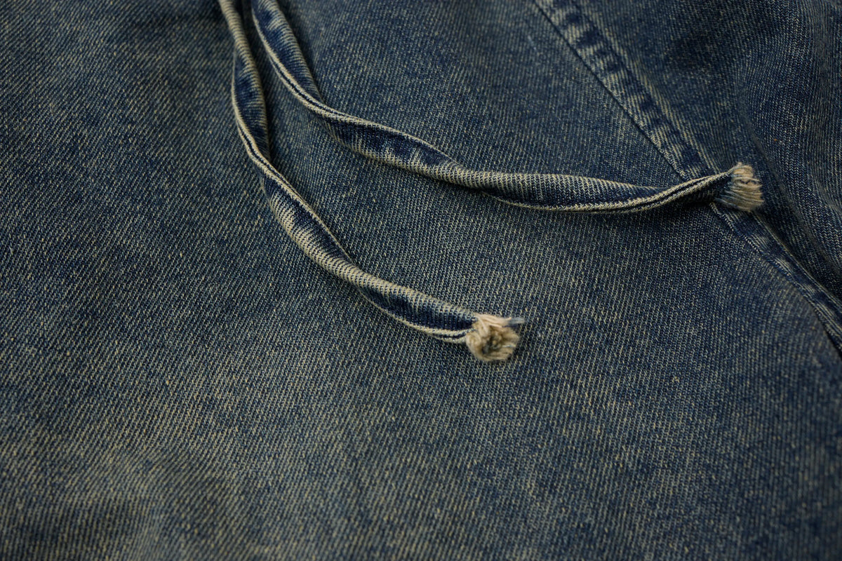 Washed Denim Cargo Baggy Pants – Elastic Waist Utility Wide Fit