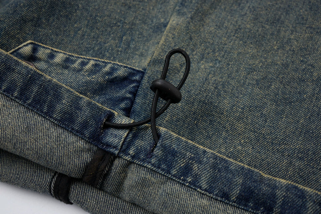 Washed Denim Cargo Baggy Pants – Elastic Waist Utility Wide Fit