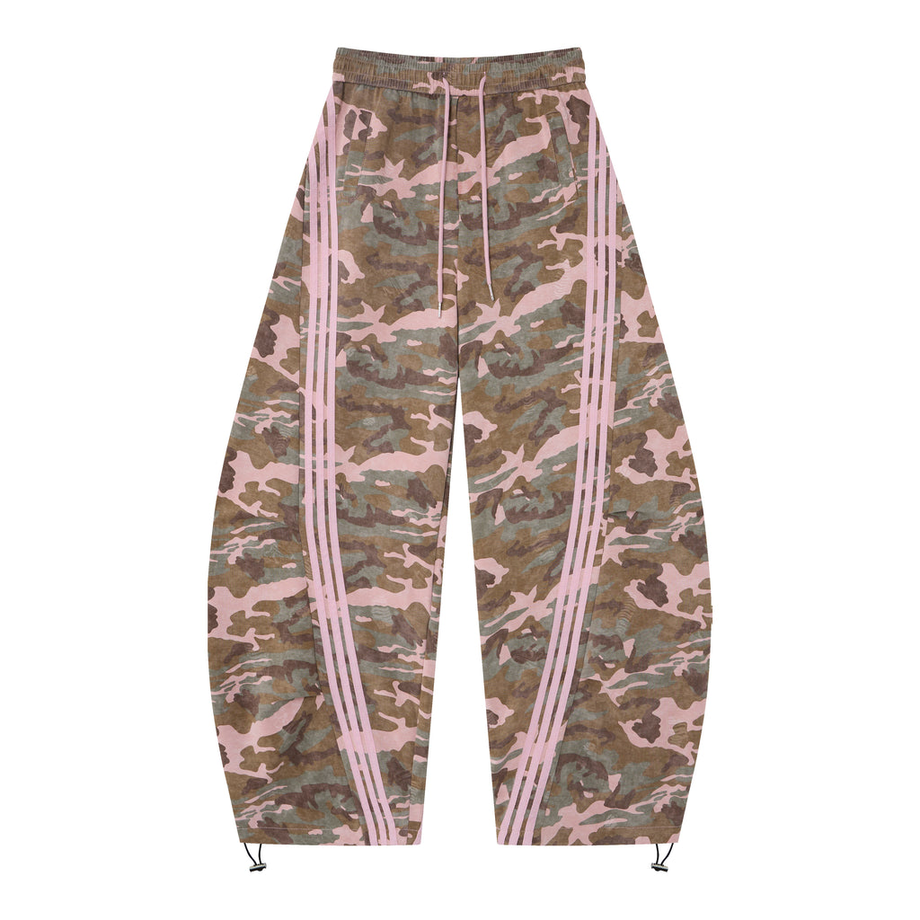 Aqua Recon Women’s Camo Track Pants – Baggy Barrel-Leg Streetwear Pants with Triple Side Stripes