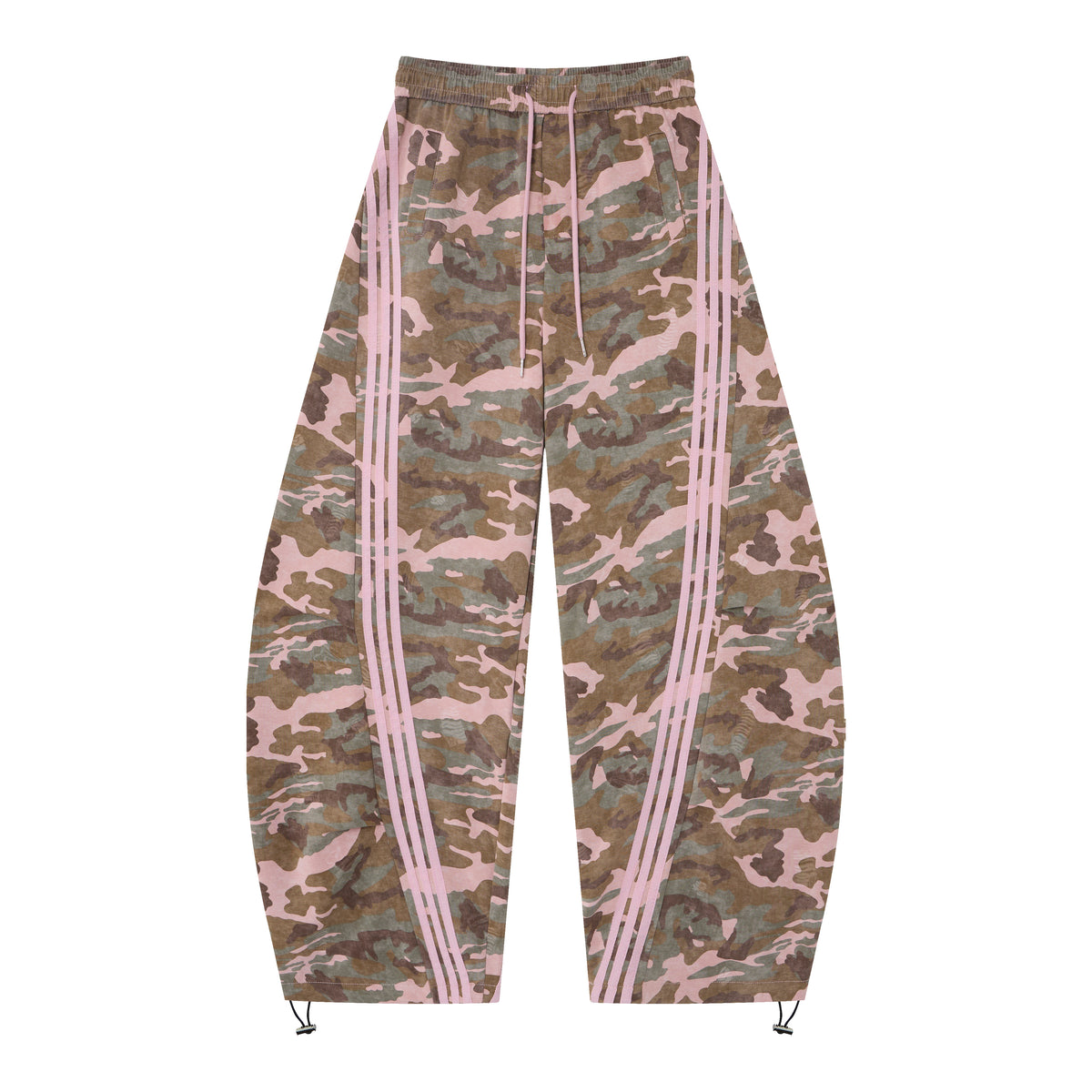 Aqua Recon Women’s Camo Track Pants – Baggy Barrel-Leg Streetwear Pants with Triple Side Stripes