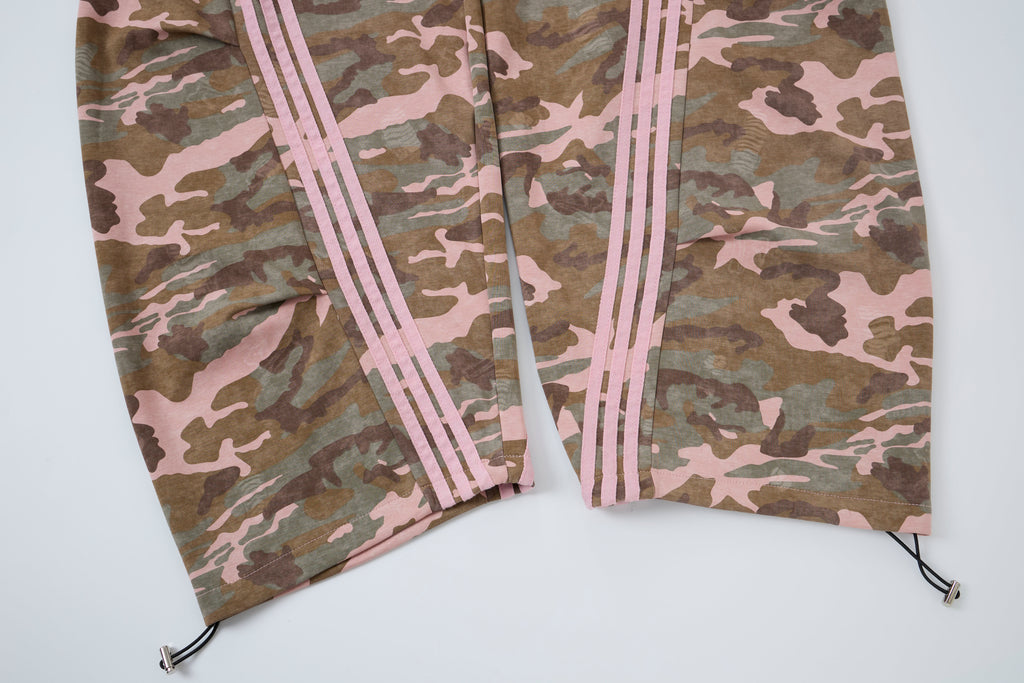 Aqua Recon Women’s Camo Track Pants – Baggy Barrel-Leg Streetwear Pants with Triple Side Stripes