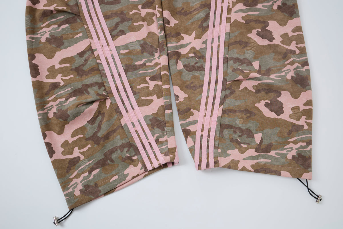 Aqua Recon Women’s Camo Track Pants – Baggy Barrel-Leg Streetwear Pants with Triple Side Stripes