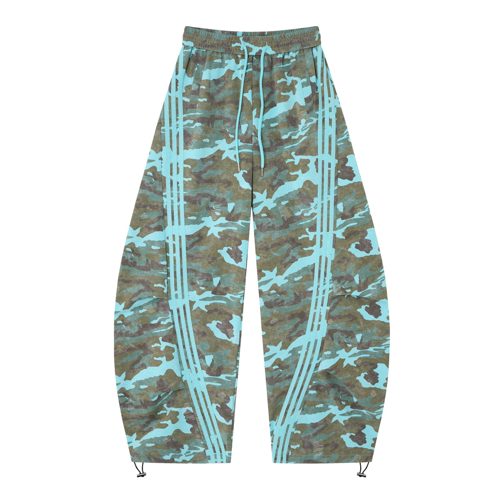Aqua Recon Women’s Camo Track Pants – Baggy Barrel-Leg Streetwear Pants with Triple Side Stripes