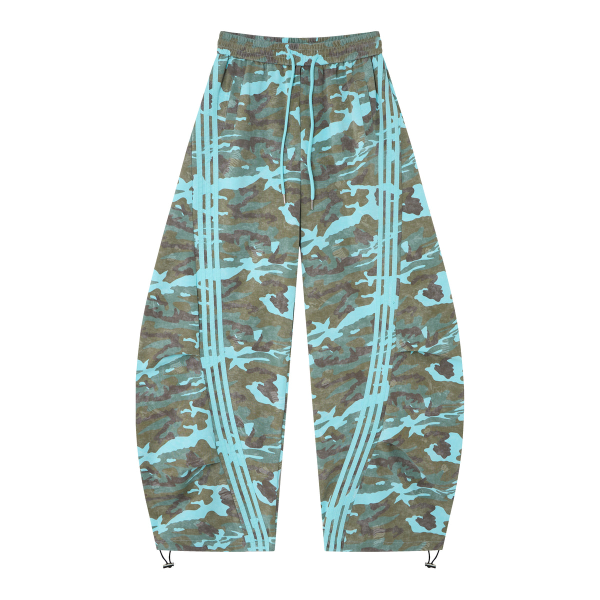 Aqua Recon Women’s Camo Track Pants – Baggy Barrel-Leg Streetwear Pants with Triple Side Stripes