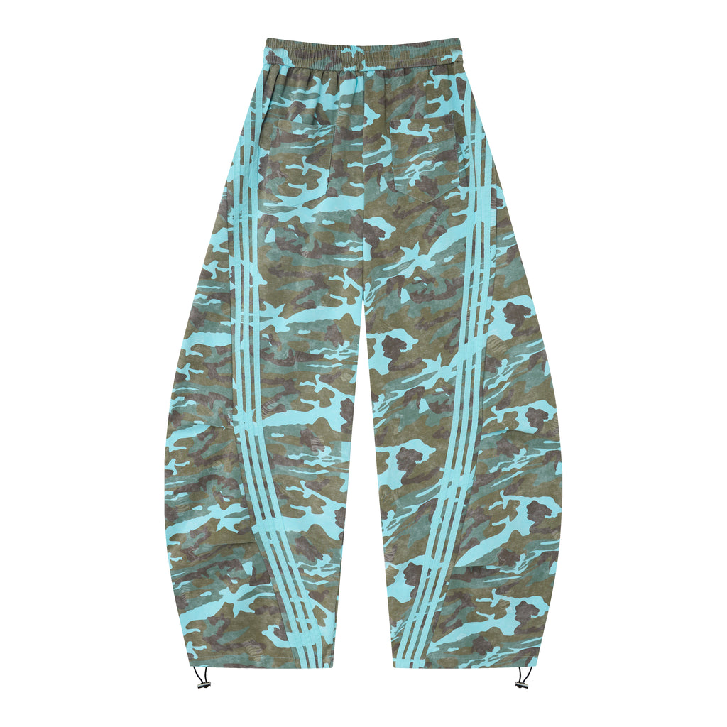 Aqua Recon Women’s Camo Track Pants – Baggy Barrel-Leg Streetwear Pants with Triple Side Stripes