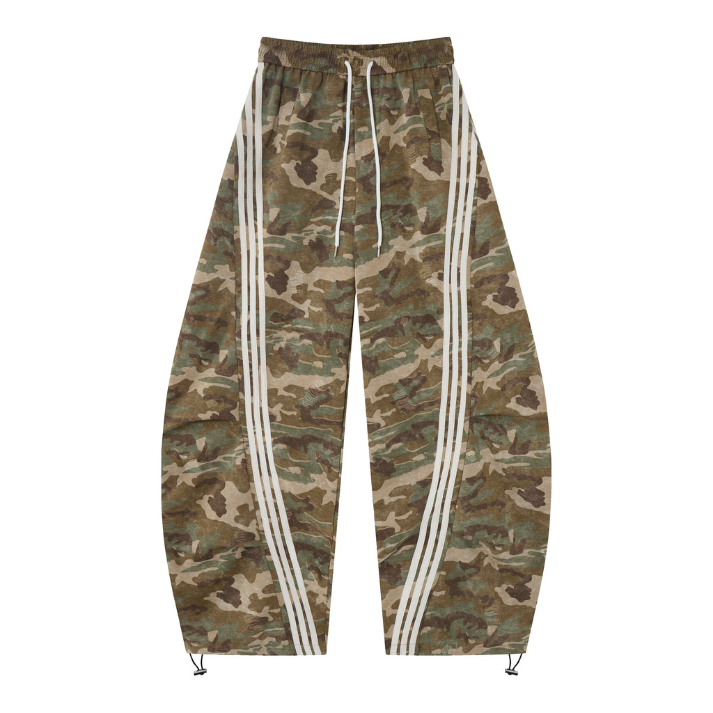 Aqua Recon Women’s Camo Track Pants – Baggy Barrel-Leg Streetwear Pants with Triple Side Stripes