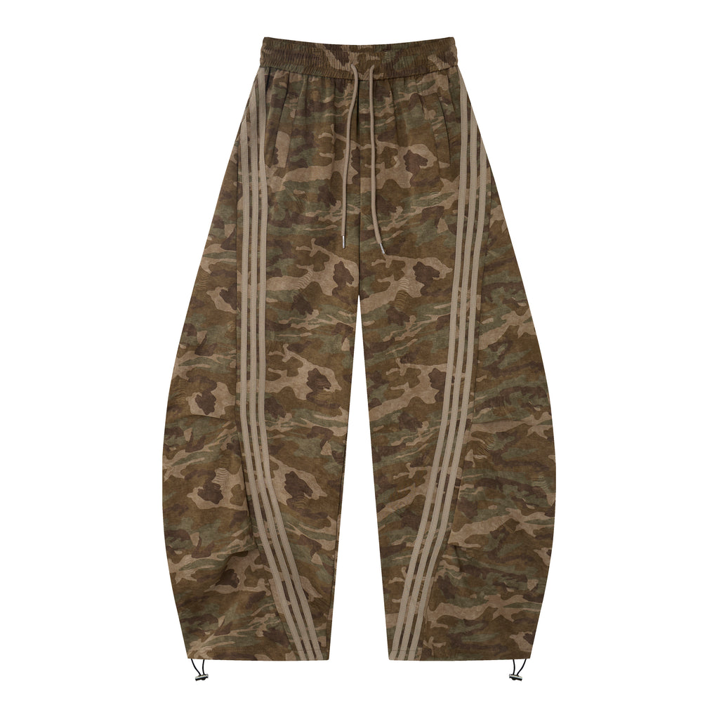 Aqua Recon Women’s Camo Track Pants – Baggy Barrel-Leg Streetwear Pants with Triple Side Stripes