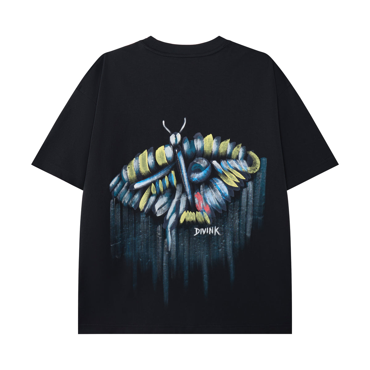 DIVINK Wingform Graphic Tee – Abstract Insect Art Oversized T-Shirt