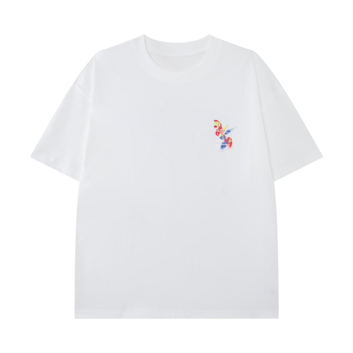 Women’s Minimalist White T-Shirt with Colorful Mini Graphic, Crew Neck Short Sleeve Casual Tee, Relaxed Fit Streetwear Top for Summer Everyday Outfits