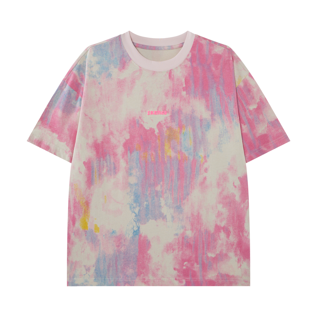 Women’s Pastel Watercolor Graphic Oversized T-Shirt – Pink & Blue Y2K Streetwear Tee