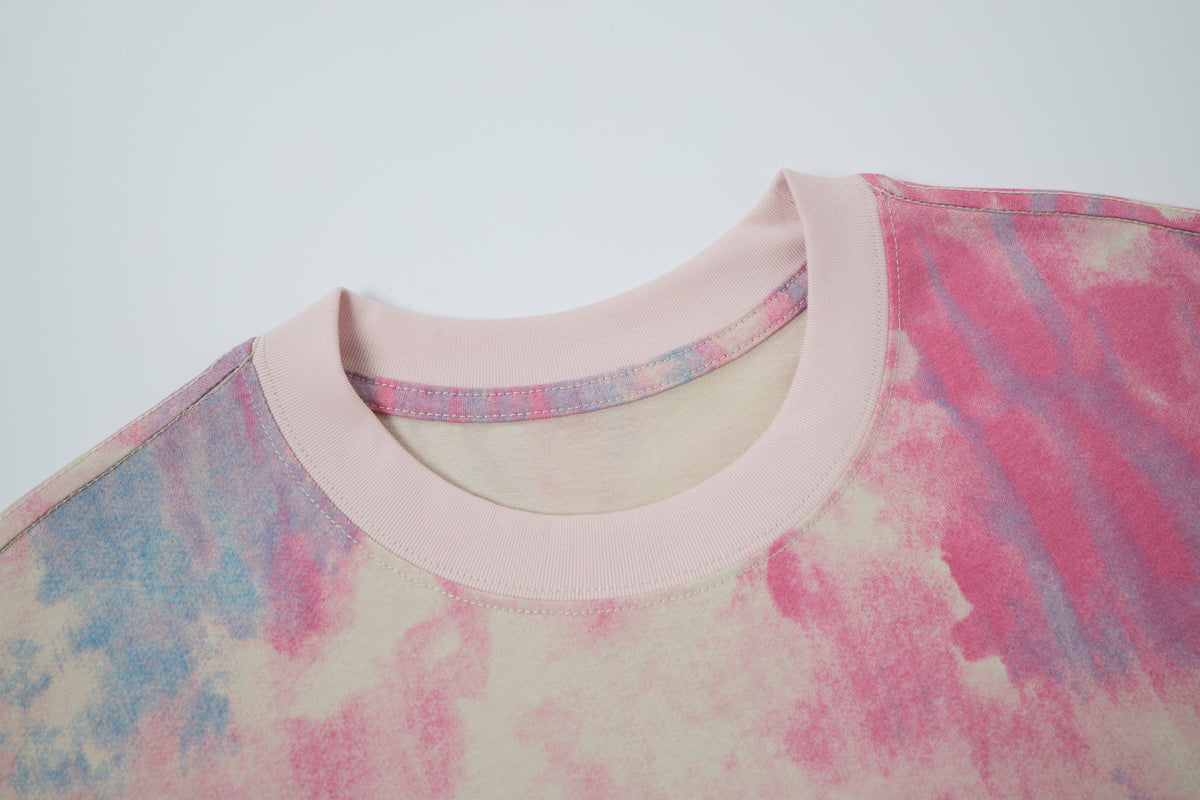 Women’s Pastel Watercolor Graphic Oversized T-Shirt – Pink & Blue Y2K Streetwear Tee