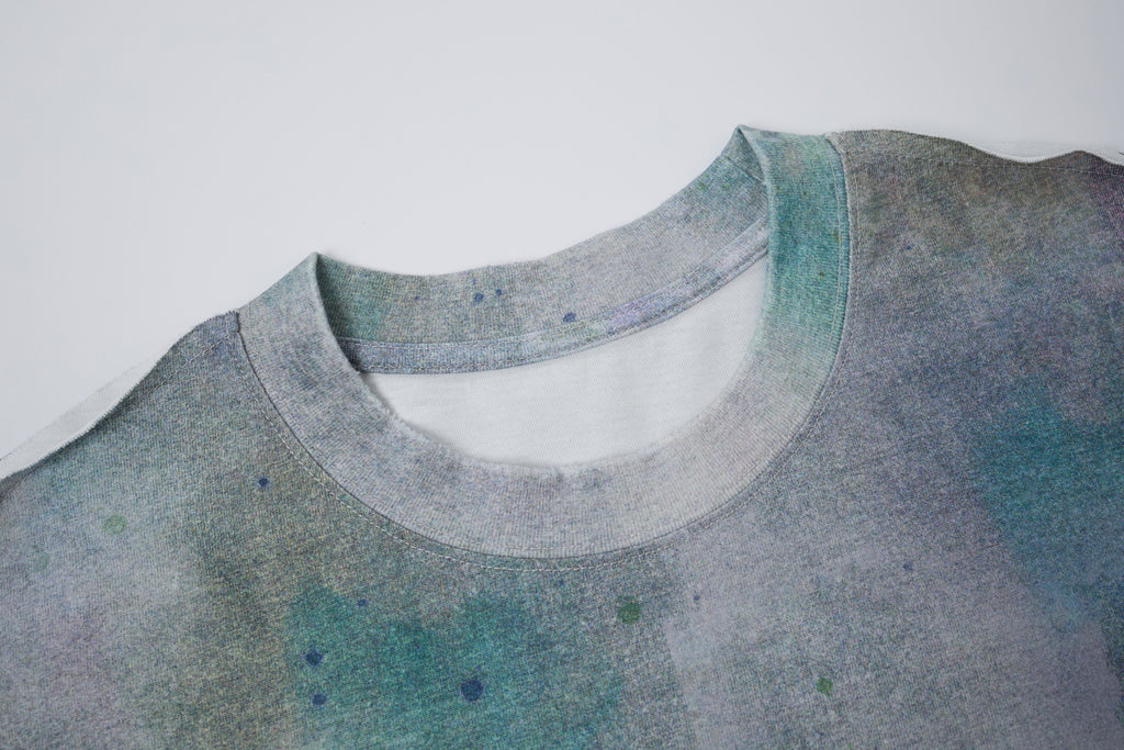 Women’s Vintage Mineral-Wash Oversized Graphic T-Shirt – Gray & Teal Grunge Streetwear Tee