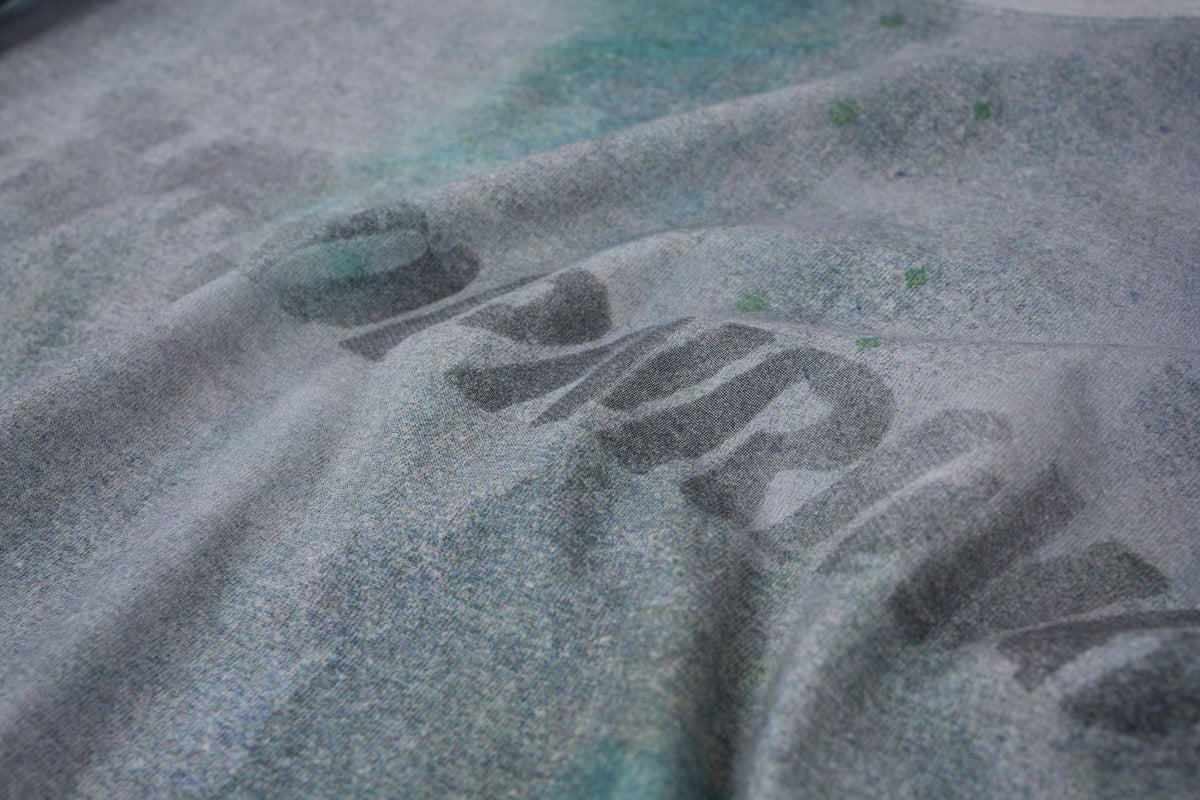 Women’s Vintage Mineral-Wash Oversized Graphic T-Shirt – Gray & Teal Grunge Streetwear Tee