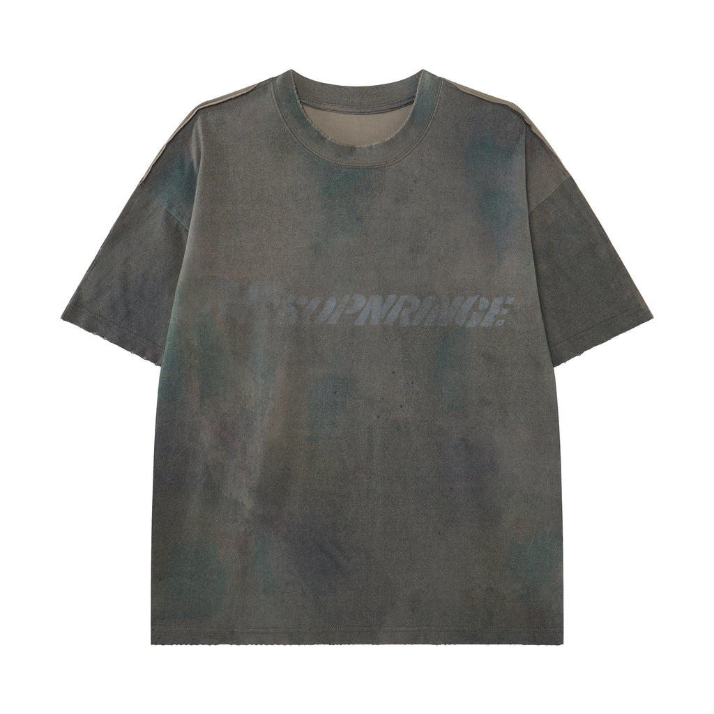 Women’s Vintage Mineral-Wash Oversized Graphic T-Shirt – Gray & Teal Grunge Streetwear Tee
