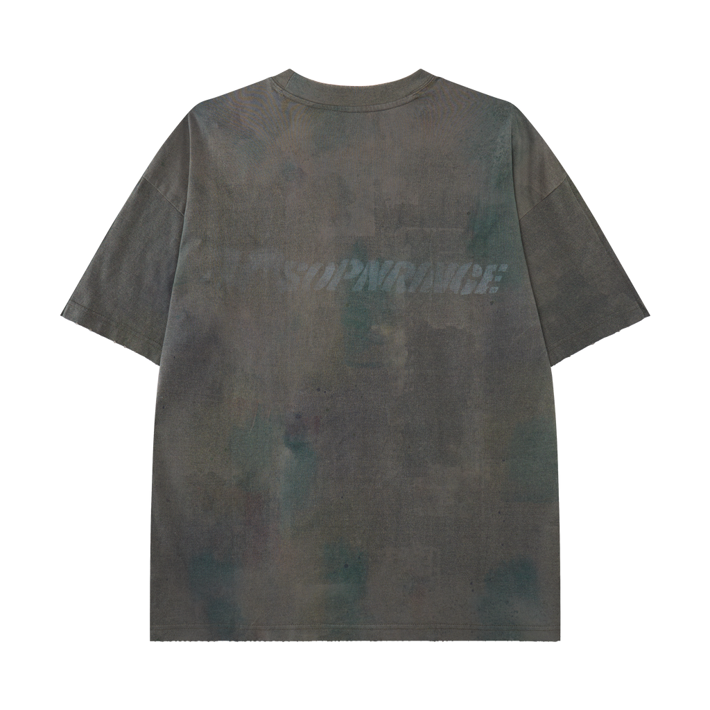 Women’s Vintage Mineral-Wash Oversized Graphic T-Shirt – Gray & Teal Grunge Streetwear Tee