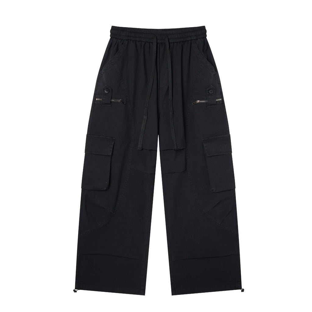 Wide-Leg Cargo Pants – Minimal Streetwear Drawstring Trousers