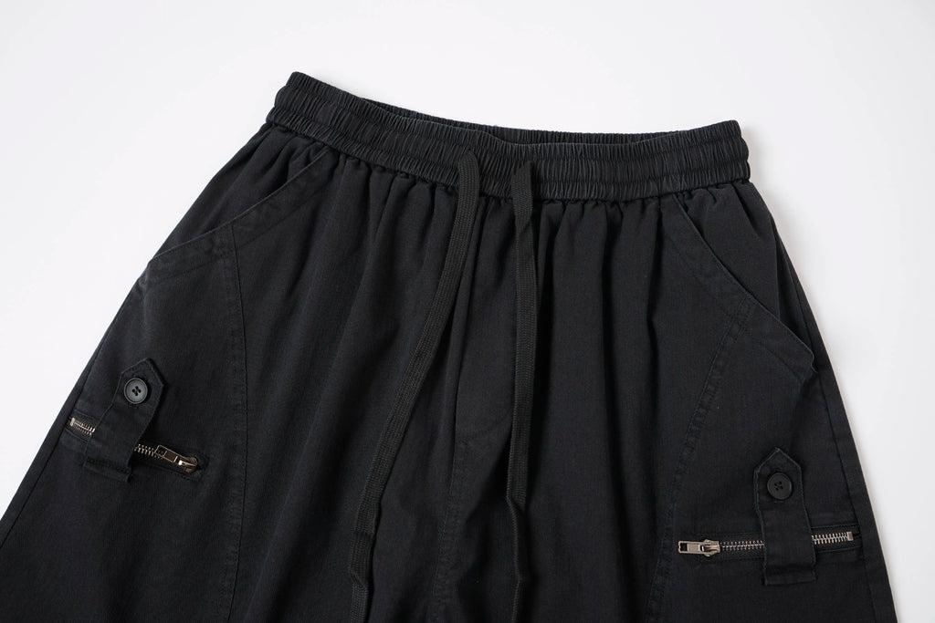 Wide-Leg Cargo Pants – Minimal Streetwear Drawstring Trousers
