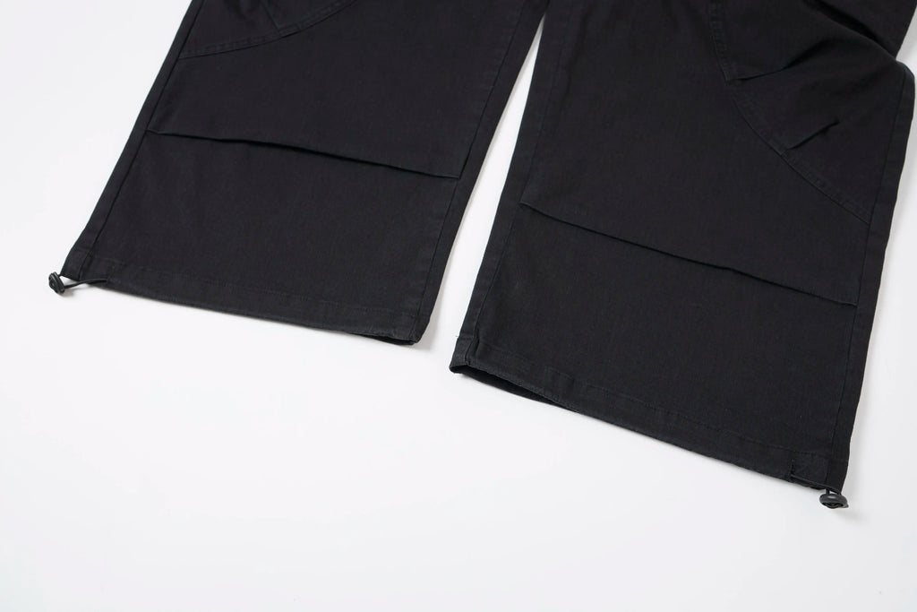 Wide-Leg Cargo Pants – Minimal Streetwear Drawstring Trousers