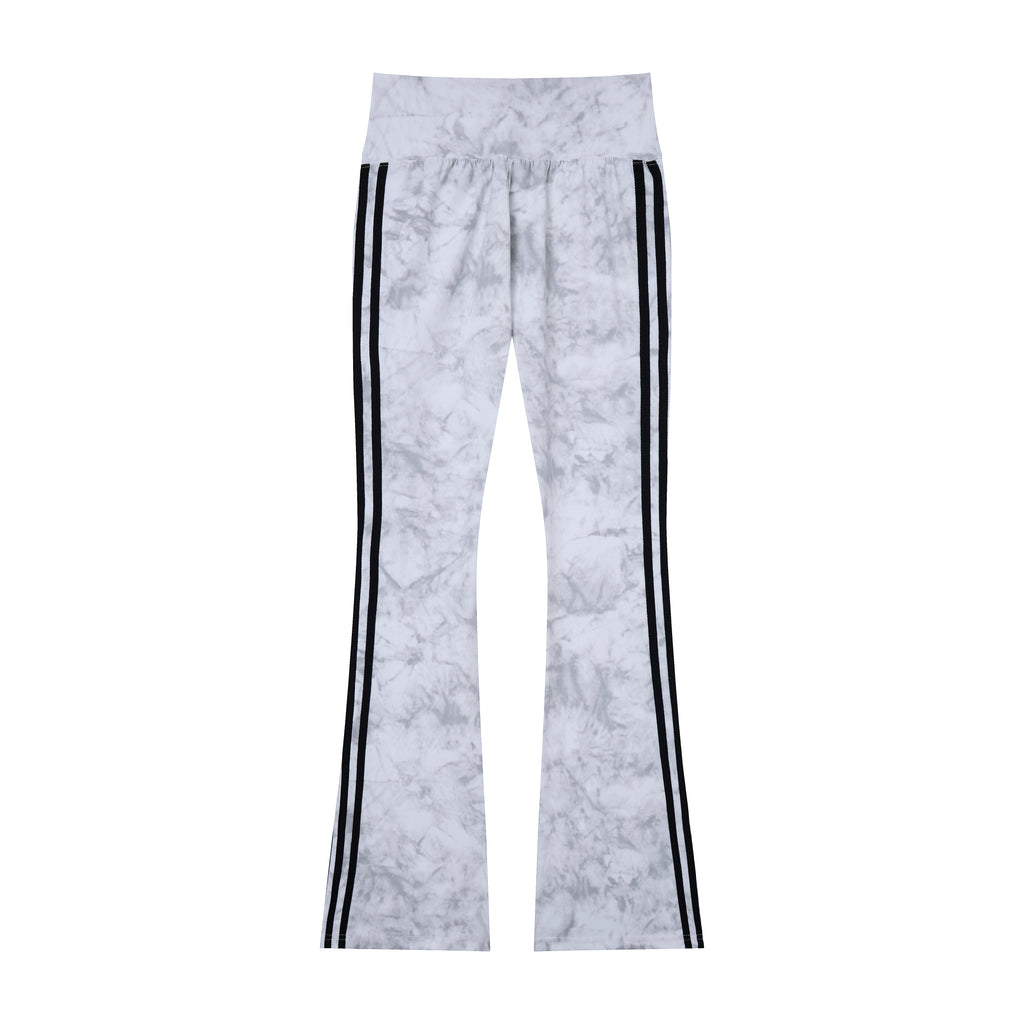 Women’s Azure Mineral-Wash Flare Yoga Pants – High-Rise Contrast-Stripe Leggings