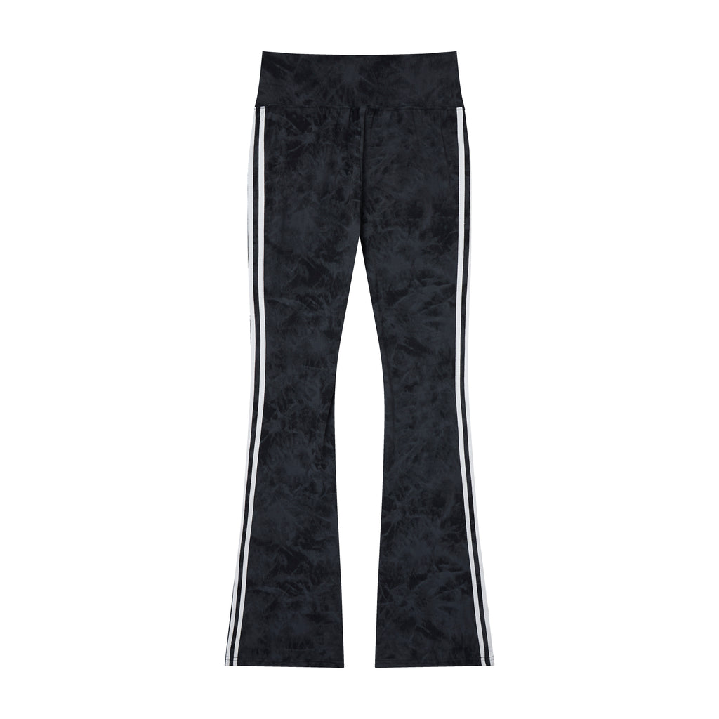 Women’s Azure Mineral-Wash Flare Yoga Pants – High-Rise Contrast-Stripe Leggings