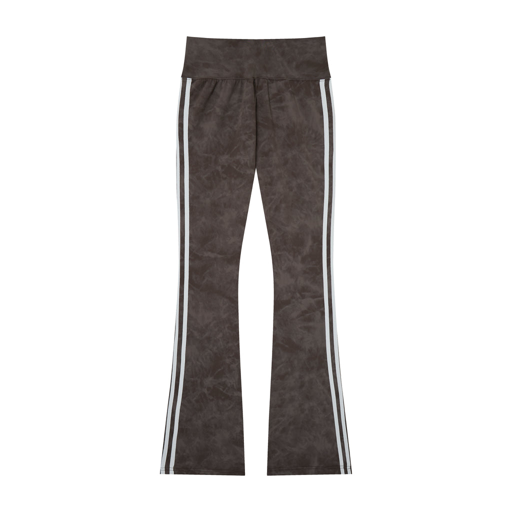 Women’s Azure Mineral-Wash Flare Yoga Pants – High-Rise Contrast-Stripe Leggings