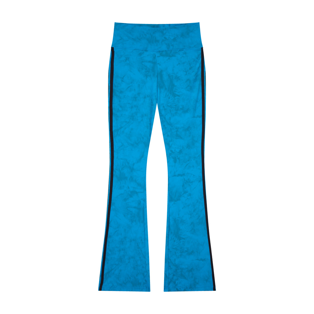 Women’s Azure Mineral-Wash Flare Yoga Pants – High-Rise Contrast-Stripe Leggings