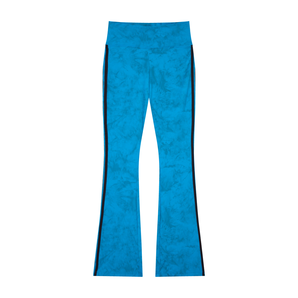 Women’s Azure Mineral-Wash Flare Yoga Pants – High-Rise Contrast-Stripe Leggings