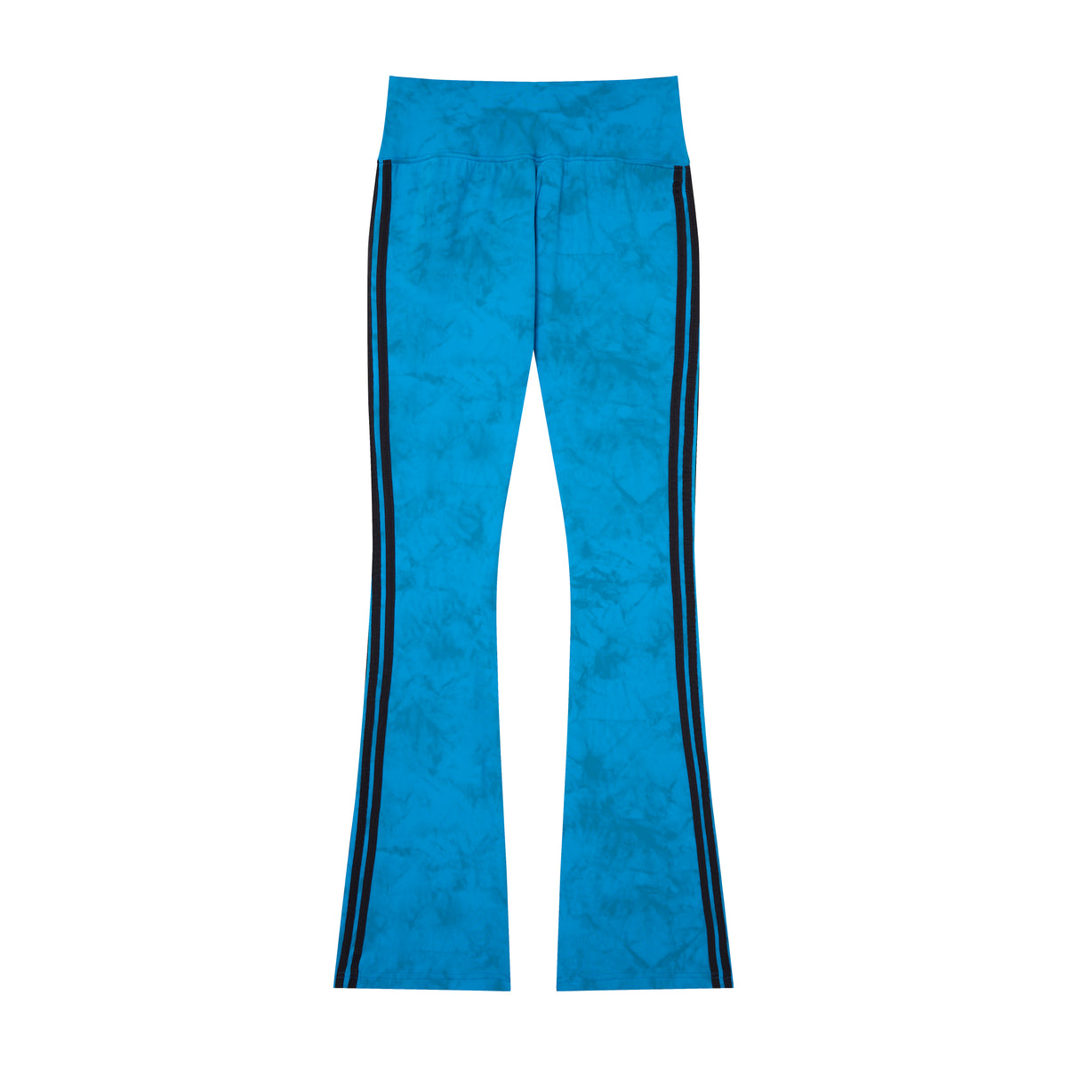 Women’s Azure Mineral-Wash Flare Yoga Pants – High-Rise Contrast-Stripe Leggings