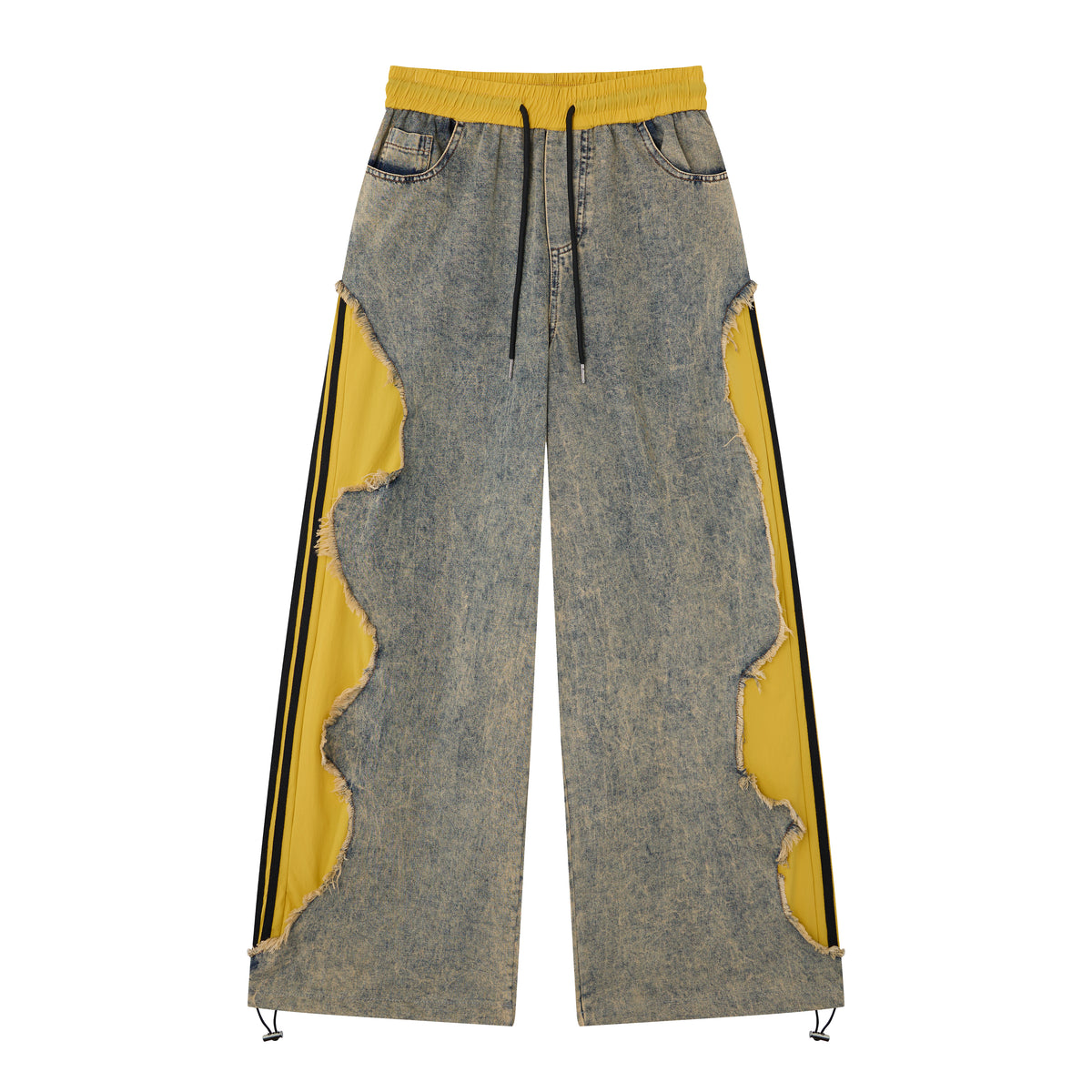 Women’s Vintage Wash Yellow Contrast Ultra-Baggy Wide-Leg Denim Pants