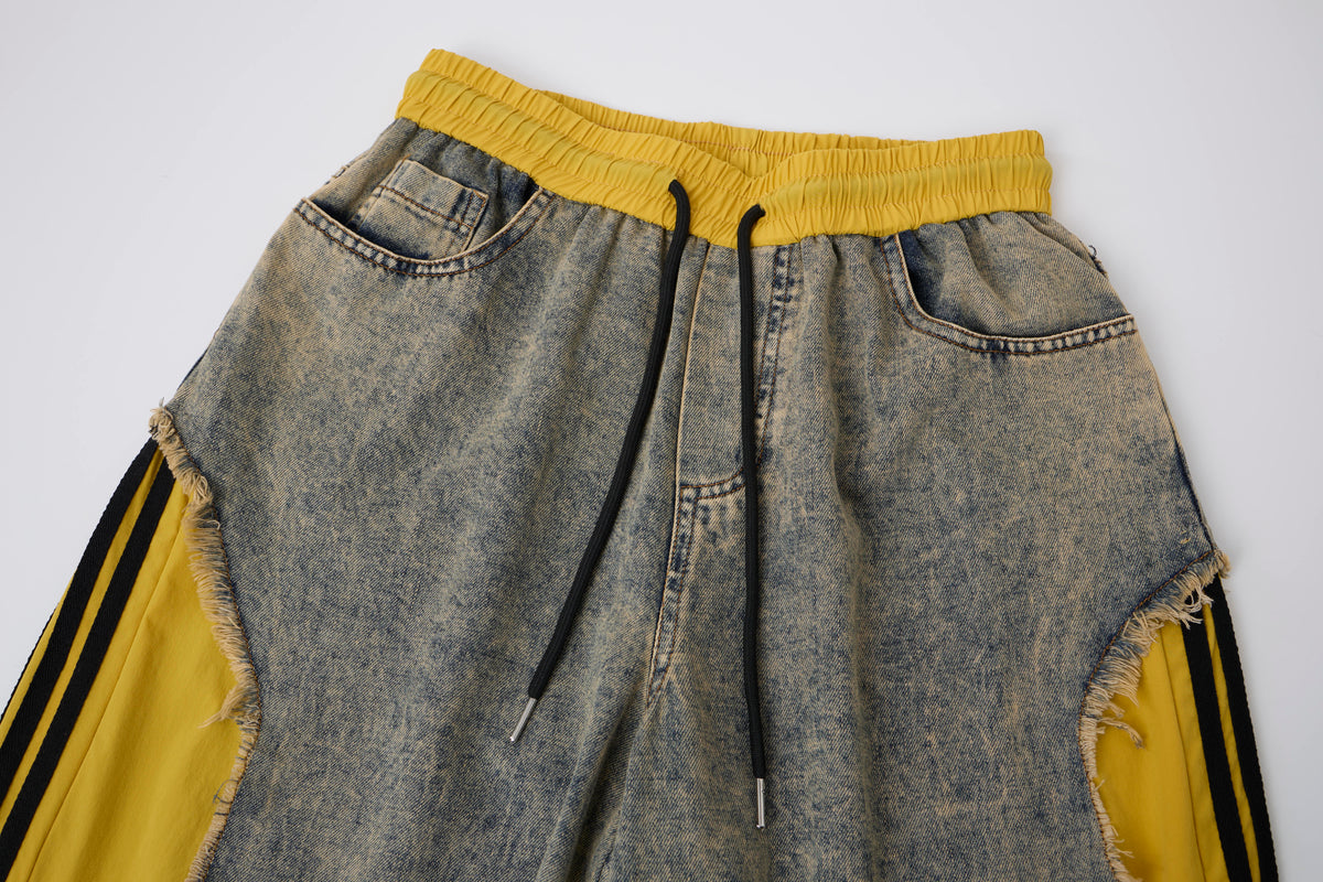 Women’s Vintage Wash Yellow Contrast Ultra-Baggy Wide-Leg Denim Pants