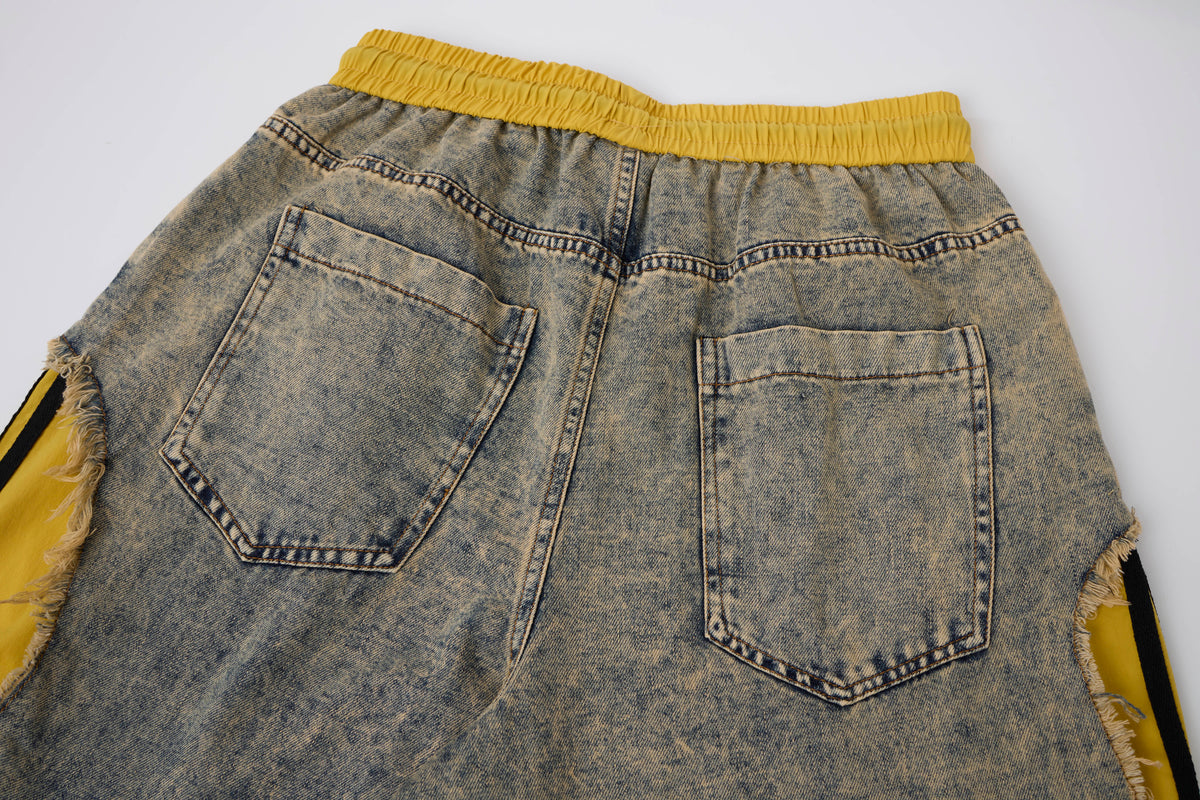 Women’s Vintage Wash Yellow Contrast Ultra-Baggy Wide-Leg Denim Pants