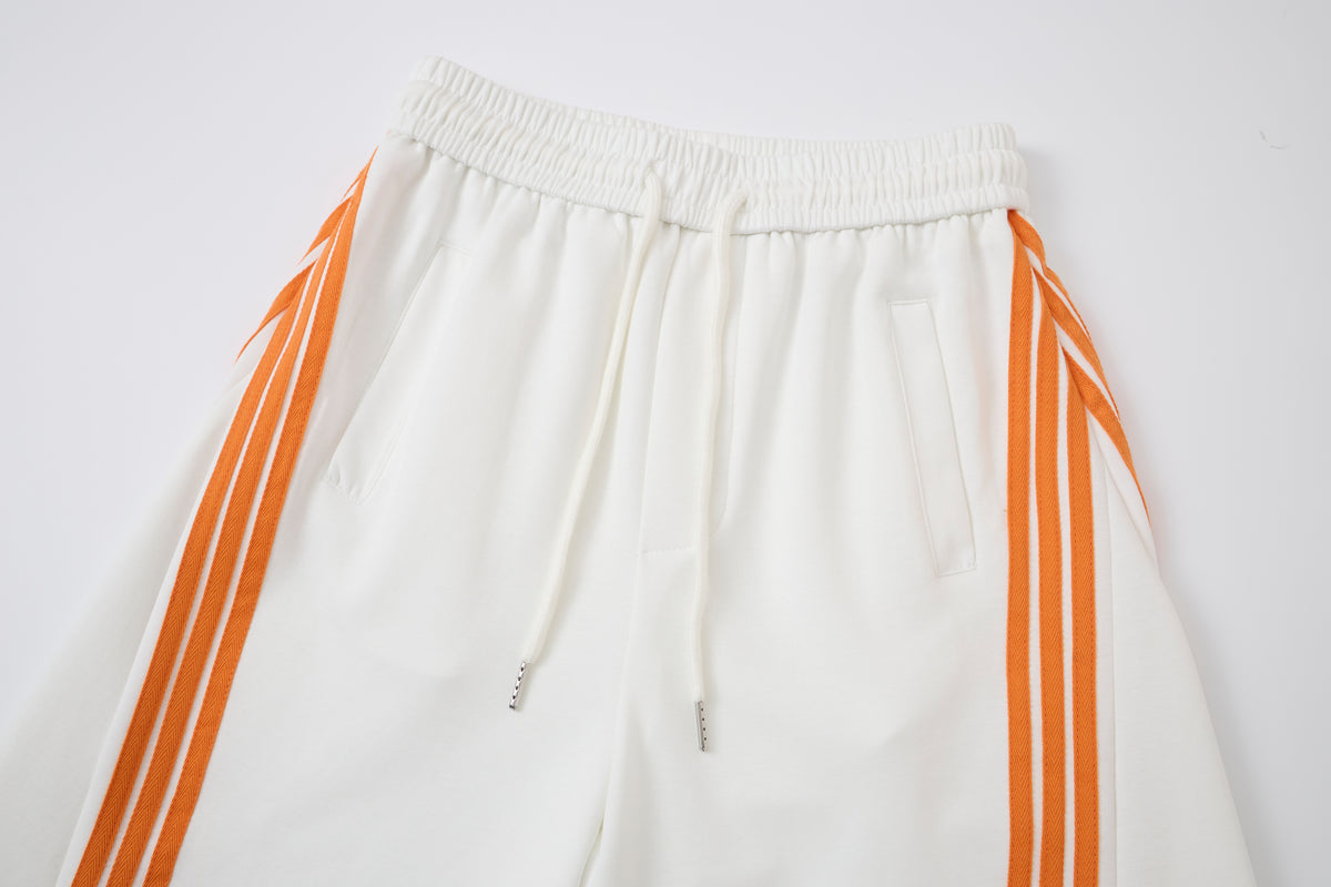 Women’s Retro Orange Striped Wide-Leg Track Pants – High-Waisted Baggy Drawstring Sweatpants with Adjustable Cinch Hems