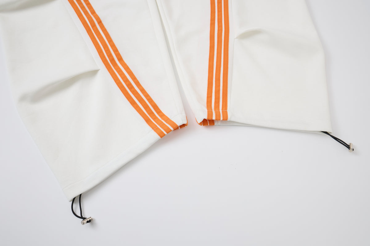 Women’s Retro Orange Striped Wide-Leg Track Pants – High-Waisted Baggy Drawstring Sweatpants with Adjustable Cinch Hems