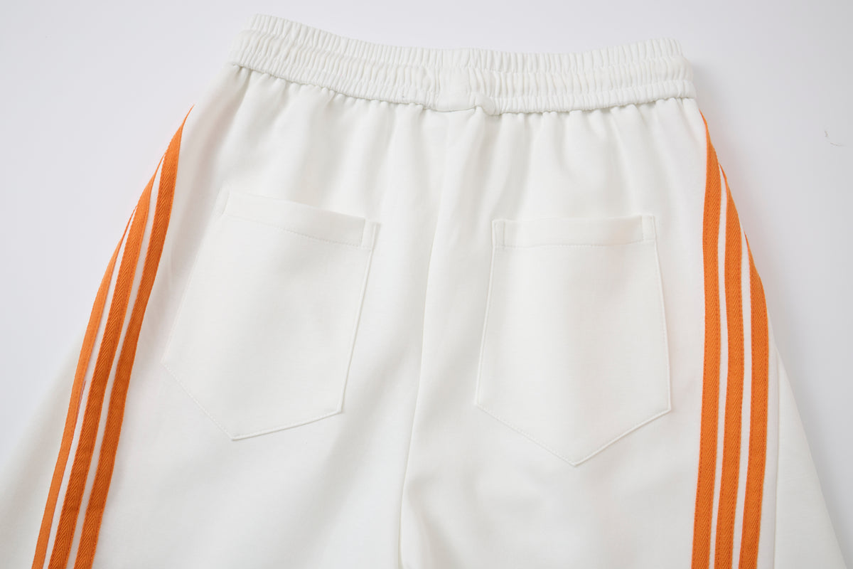 Women’s Retro Orange Striped Wide-Leg Track Pants – High-Waisted Baggy Drawstring Sweatpants with Adjustable Cinch Hems
