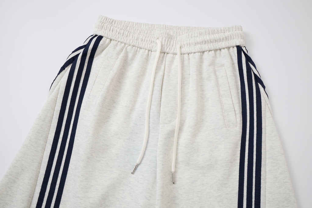 Women’s Gray & Black Triple-Stripe Baggy Wide-Leg Track Pants with Drawstring Waist and Pockets