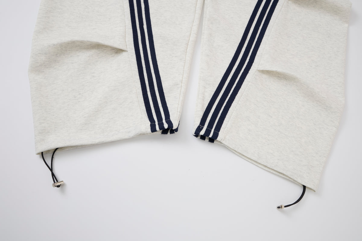 Women’s Gray & Black Triple-Stripe Baggy Wide-Leg Track Pants with Drawstring Waist and Pockets