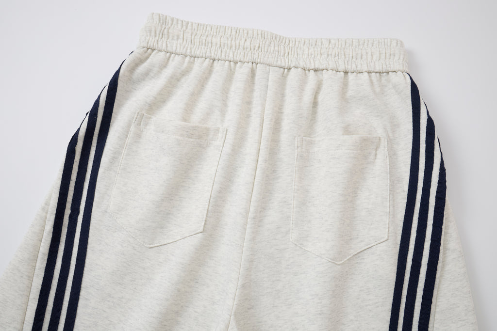 Women’s Gray & Black Triple-Stripe Baggy Wide-Leg Track Pants with Drawstring Waist and Pockets